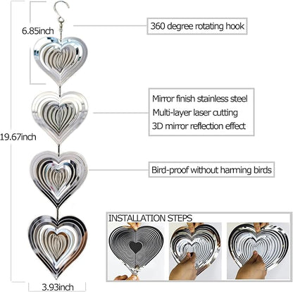 DJUAN Heart Bird Scare Discs Set-Highly Reflective Double-Sided Bird Reflectors,Extra Sparkly Metal Wind Spinner Outdoor Garden Decor, Bird Devices Deterrent to Scare Birds Away from Yard Patio Farm