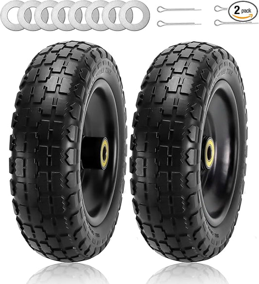 Cenipar 13" Flat-Free Tire and Wheel for 13"Garden Cart Tire Replacement with 5/8" Axle Borehole, 2.1" Offset Hub, 3.15" Wide Tires Used for Wheelbarrow Garden Cart and Trolleys, 2-Pack