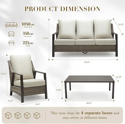 Outdoor Patio Furniture - 2 Pcs Armchair, All-Weather Wicker Outdoor Conversation Set with 4.72" Olefin Thick Cushions for Deck, Porch, Balcony, Backyard, Beige