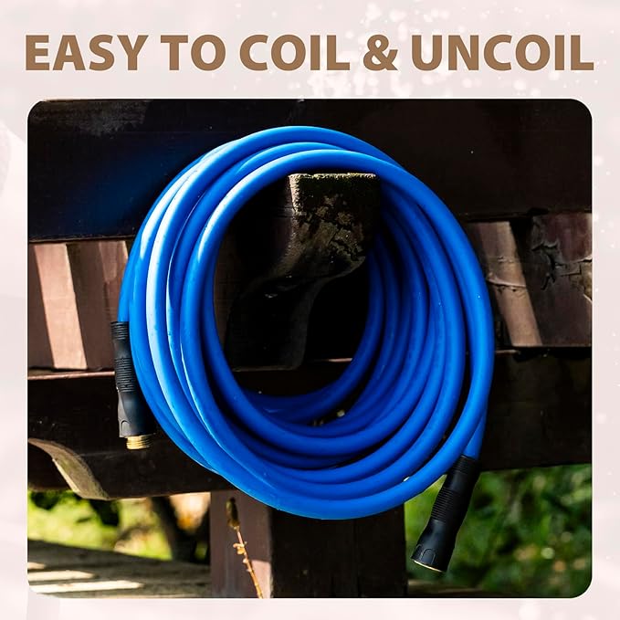 5/8" Hot/Cold Water Hose 25ft, -50℉ To 190℉ Heavy Duty,Flexible,Burst 600 Psi 3/4" Brass Fittings with Swivel Grip Handle for Outdoor,Yard, Farm, Blue