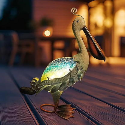 HONGLAND Solar Metal Pelican Statues Garden Sculpture & Statues, 19 Inch Glass Outdoor Pelican Yard Art Coastal Ocean Bird Decor Lawn Ornament for Backyard Porch Patio Decor（Blue-Green）