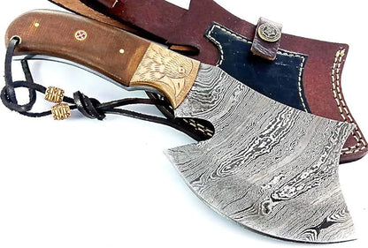 Damascus Steel Blade Axe Hatchet Tomahawk Hunting Knife Camping Hiking SM44