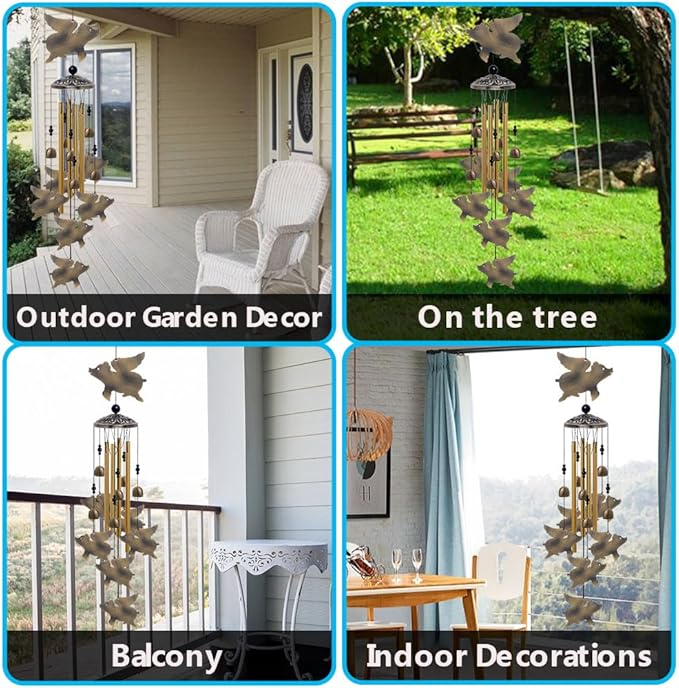Flying Pigs Wind Chimes Outdoor Decor - with 6 Bells 7 Pigs Wind Chimes, Mobile Romantic Fly Pigs Wind Catcher, Bronze Pigs Wind Bells for Home, Mom Gifts, Balcony, Tree, Festival, Garden Decoration