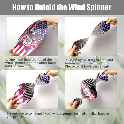 American Flag Eagle Patriotic Helix Metal Wind Spinners for Yard and Garden,12 Inch 3D Stainless Steel Hanging Kinetic Yard Art Wind Sculpture Independence Day Decor Outdoor Indoor