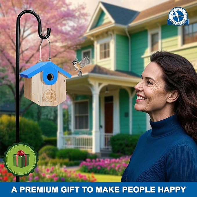 Wren Bird Houses for Outside Cedar Hanging Birdhouses for Outdoors 1-1/8" Entrance Hole Bird Houses for Outside Clearance Wooden Nesting Box Chickadee Predator Guard, Blue