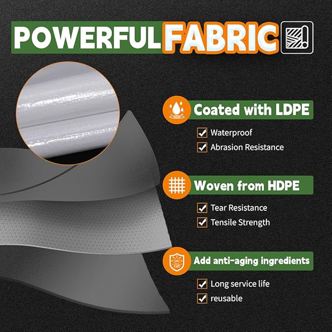 Heavy Duty White Tarps 6' X 8',12 Mil Extra Thick,Durable,Waterproof, UV Resistant, Weatherproof Poly Canopy Tarp,Camping,Carport, (Finished Size)-by Raindeway