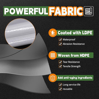 RAINDEWAY White Tarps 10x14 Feet,Heavy Duty Waterproof, 12 Mil Thick,UV Resistant, Weatherproof Poly Canopy Tarp,Camping,Carport,Finished Size