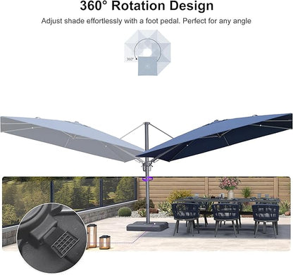 PURPLE LEAF 11' X 8' Swivel Outdoor Patio Aluminum Umbrella with Base Left-right Tilting Cantilever Offset Umbrella with UV Resistant Heavy Duty Fabric for Deck Pool Patio Backyard, Ocean Slate