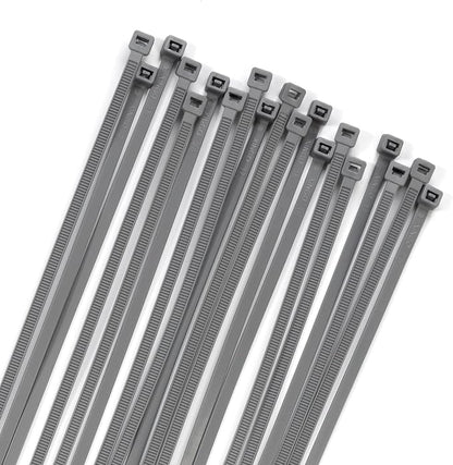 XINGO 100PCS Cable Zip Ties Heavy Duty, Premium Nylon Plastic Wire Ties with 50 Pounds Tensile Strength, Self-Locking Black Nylon Zip Ties for Indoor and Outdoor (16 inch, Silver)