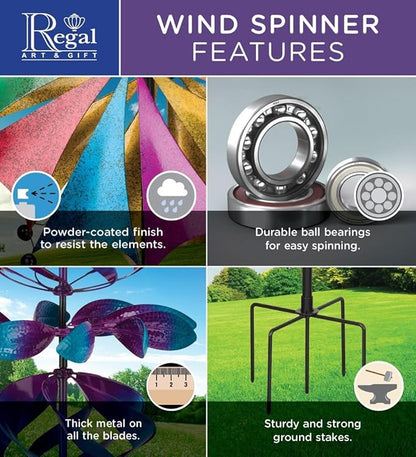 Regal Art & Gift Gyroscope Wind Spinner – Metal Yard Decorations Outdoor | Kinetic Garden Spinner for Lawn, Pathway, or Flower Bed | Weather-Resistant Outdoor Sculpture - 86 Inch