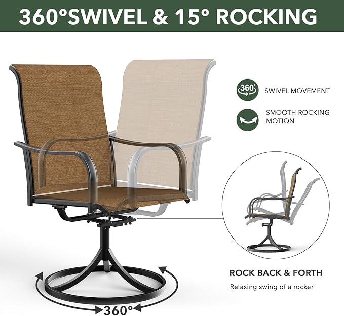 7-Piece Outdoor Dining Set, 6 Swivel Chairs＆63.5‘’ Rectangular Table All Weather Frame Furniture Set - Brown Style2