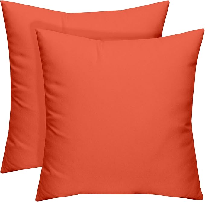 RSH DECOR: Square Throw Pillows Set of 2 | 17” x 17” | All-Weather Spun Fabric | Water and Fade-Resistant | Outdoor Accent Pillows for Patio Furniture | Coral