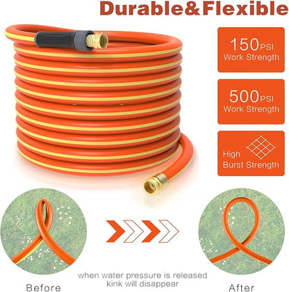 Hybrid Hose 100ft x 5/8", Short Garden Water Hose Heavy Duty, Flexible, Lightweight Hybrid Water Hose with Swivel Handle,3/4'' Brass Fittings, Available For Reel Cart Backyard Burst 500 PSI