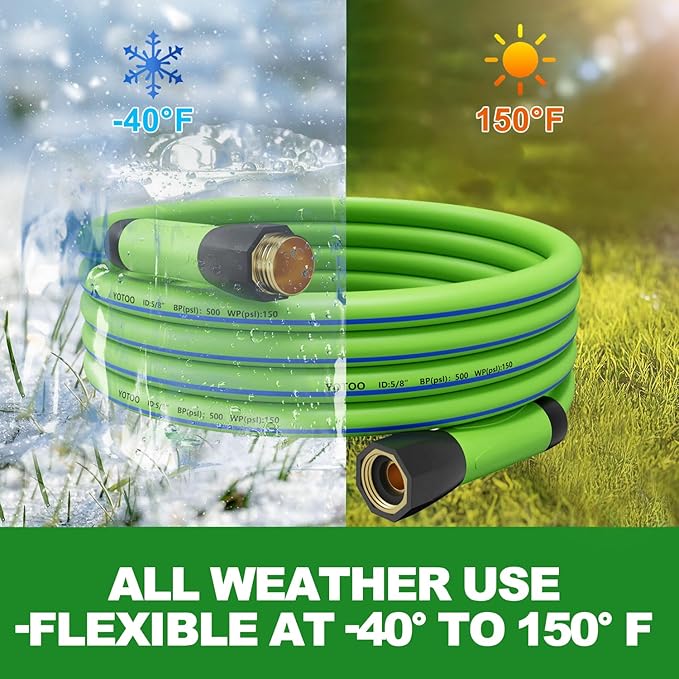 YOTOO Heavy Duty Hybrid Short Water Hose 5/8"x 6',150 PSI Garden Hose, Kink Resistant, Flexible with Swivel Grip Handle 3/4" GHT Solid Brass Fitting for Watering Plants, Backyard, Reel, Green+Blue