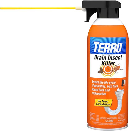 TERRO Drain Insect Killer - T590 Drain Fly Killer Spray - Foam Treatment for Fruit Flies, House Flies, and Cockroaches