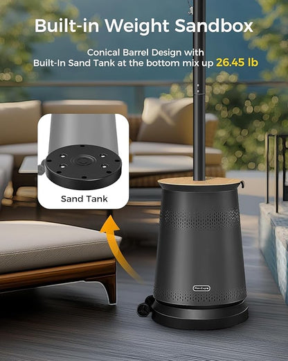 50,000 BTU Patio Heater for Outdoor Use With Adjustable Heat Focusing Top, Portable Propane Patio Heater with Wheels, Stainless Steel Burner for Porch Deck Garden (Black)