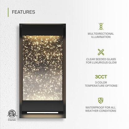 ASD LED 12 Inch Bubble Glass Wall Light Fixture | 22W 500LM 3000K-5000K 120V | 3CCT, Waterproof, Dimmable, Up-Down Glow, ETL Listed | Exterior Flush Mount Sconce, Outdoor-Indoor Lighting | Black