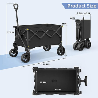 Collapsible Wagon Carts, Foldable Wagon Cart with All Terrain Wheels 330LBS Heavy Duty, Portable Utility Wagon for Grocery Shopping Fishing Garden Sports Beach Wagon Camping Cart