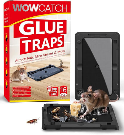 Sticky Mouse Traps Indoor for Home - 16 Pack Glue Traps for Roaches, Spider, Lizard, Rodent Catcher for Kitchen, Garage, Glue Boards for Insects, Pet Safe Pest Control, Non-Toxic, Small Size