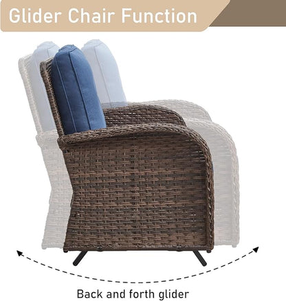 HUMMUH Patio Furniture 7-Piece PE Wicker Outdoor Conversation Set,All-Weather Swivel and Rocking Chairs,Glider Loveseat,Coffee Tables for Backyard,Poolside,Deck