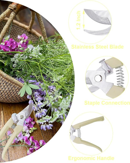 Pruning Shears for Gardening, 2 Pack Garden Scissors for Cutting Fresh Flowers, Floral Clippers for Plants, Fruits (Yellow)