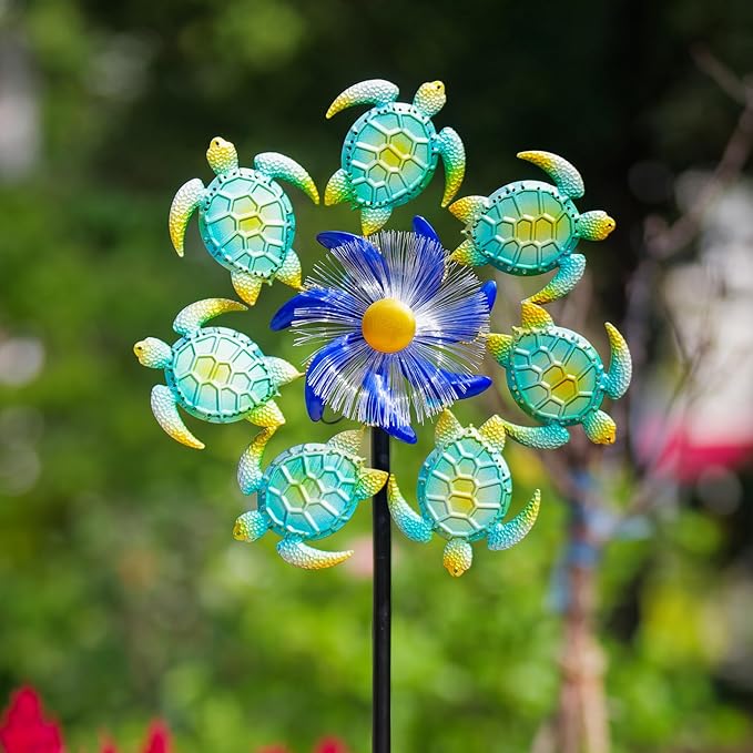 51" Sea Turtle Solar Wind Spinner Outdoor,Ocean Theme Garden Wind Spinners with LED Changing Light,Kinetic Windmill Decorative Turtle Decor Wind Sculpture for Yard,Patio,Lawn Unique Gifts