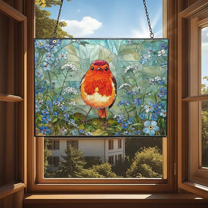 Customized Rectangle Robin Stained Glass Window Hanging Suncatcher Stained Glass Home Decor Garden Halloween Christmas Party Wedding Housewarming Gifts