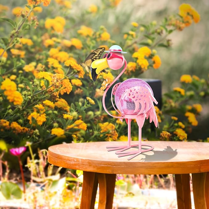 MUMTOP Flamingo Solar Lights Outdoor, Decorative Waterproof LED Solar Lanterns for Patio Garden Yard, Pink Flamingo Tabletop Decorations