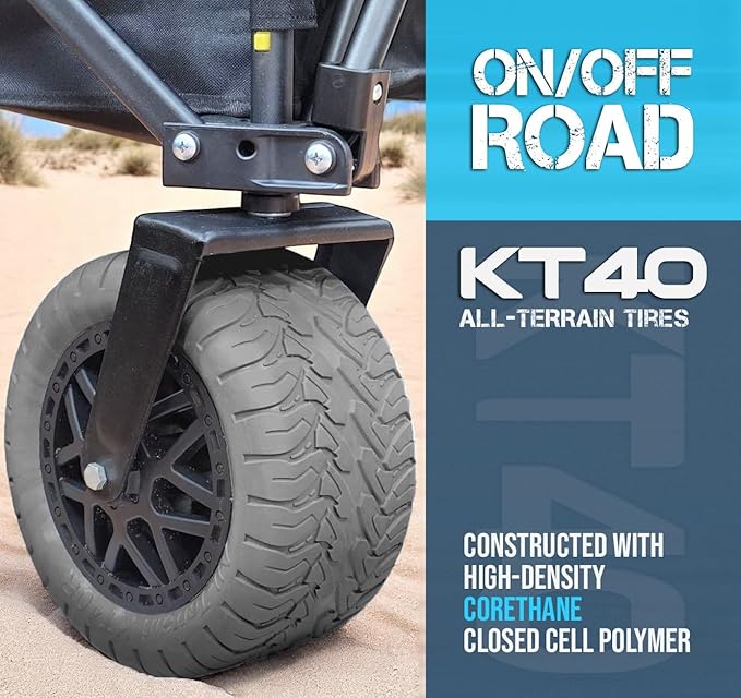 Folding Beach Wagon with Big All-Terrain Wheels for Off-Road Use (Sand/Gravel/Camping Trails) Extra Large Utility Cart with 9" Heavy-Duty Rubber Tires [Outland-XL by Stratton Forge] Blue