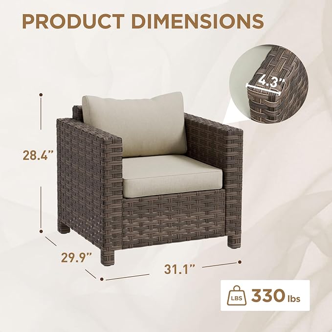 COOS BAY Lanai Chic Outdoor Chair, Deep Seating Patio Chair, Modern Outdoor Armchair, 1 Piece, Brown/Beige