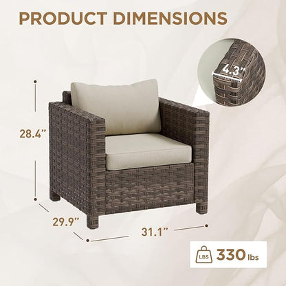 COOS BAY Lanai Chic Outdoor Chair, Deep Seating Patio Chair, Modern Outdoor Armchair, 1 Piece, Brown/Beige