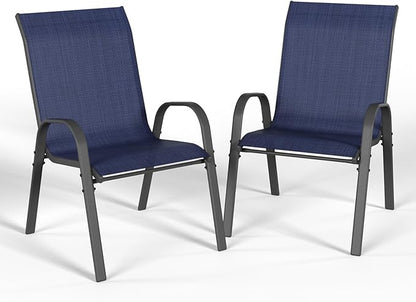 Patio Dining Chairs Set of 2, Stackable Dining Chairs High Back, Breathable Seat Fabric and Alloy Steel Frame Fit Backyard, Porch, Lawn，Poolside (Blue)