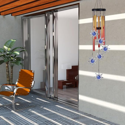 Blue Evil Eye Sun Wind Chimes Outdoor Decor, Mobile Sun Evil Eye Wind Catcher, Evil Eye Sun Wind Bells, Sun Blue Evil Eye Amulet Wind Chimes for Home, Gift for Mom, Balcony, Patio, Garden Decoration
