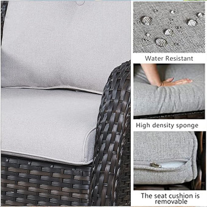 HUMMUH 8 Piece Patio Furniture PE Wikcer Outdoor Furniture Set with Sectional Sofa Swivel Patio Chairs Ottomans and Glass Coffee Table for Yard,Garden,Lawn