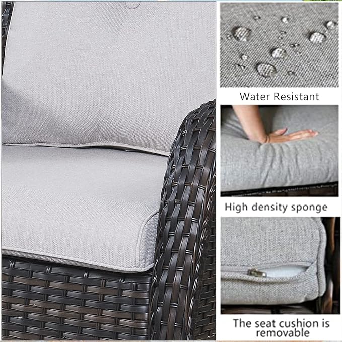 HUMMUH 9 Piece Patio Furniture PE Wikcer Outdoor Furniture Set with Sectional Sofa Swivel Patio Chairs Ottomans and Glass Coffee Table for Yard,Garden,Lawn