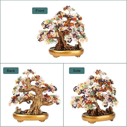 Natural Tree of Life (1,251 Gemstone Count) Crystal Tree with Healing Properties - Bonsai Feng Shui Money Tree for Healing and Luck (7 color) One Size