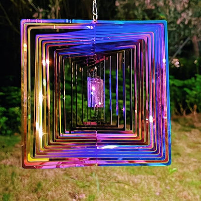 Wind Spinners Outdoor, 3D Maze, Square, Gradient Multicolor, 10 inches Stainless Steel Metal, Hanging Wind Spinners, Garden, Yard Décor, Outside, Gifts for Women Mom Wife
