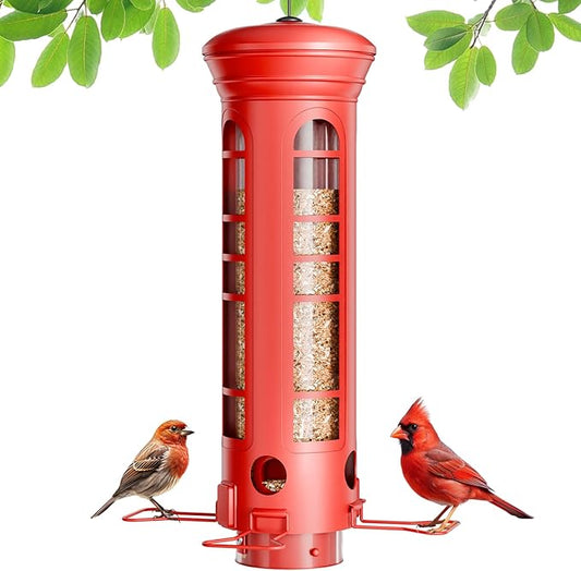 Squirrel Proof Metal Bird Feeder, Removable Base for Cleaning, Weight Activated Perches, 3 Lbs Capacity, Weatherproof & Rust Proof, Outdoor Hanging Bird Feeder for Cardinals, Finches