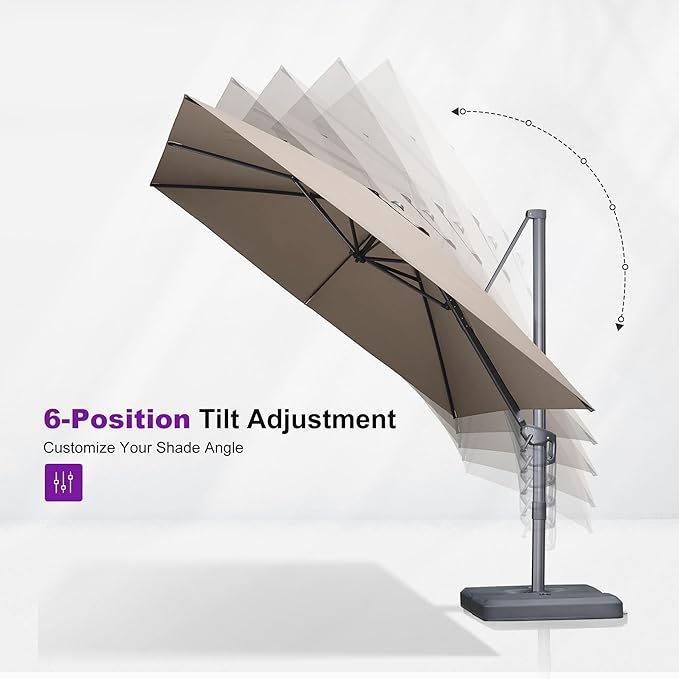 PURPLE LEAF 10 FT Outdoor Umbrella with Base Patio Cantilever Aluminum Umbrella with 3 Years Fade Resistance Recycled Fabric Offset Square with 360-degree Rotation for Deck Pool Garden, Ash Mocha