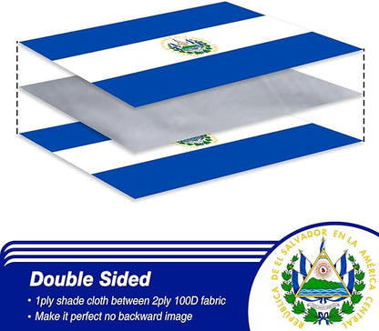 El Salvador Flag 3x5 ft Outdoor, Double Sided 3 Ply Heavy Duty Salvador National Country Flag, 100% Quality Polyester Salvadoran Banner with Brass Grommets 4 Rows Stitches
