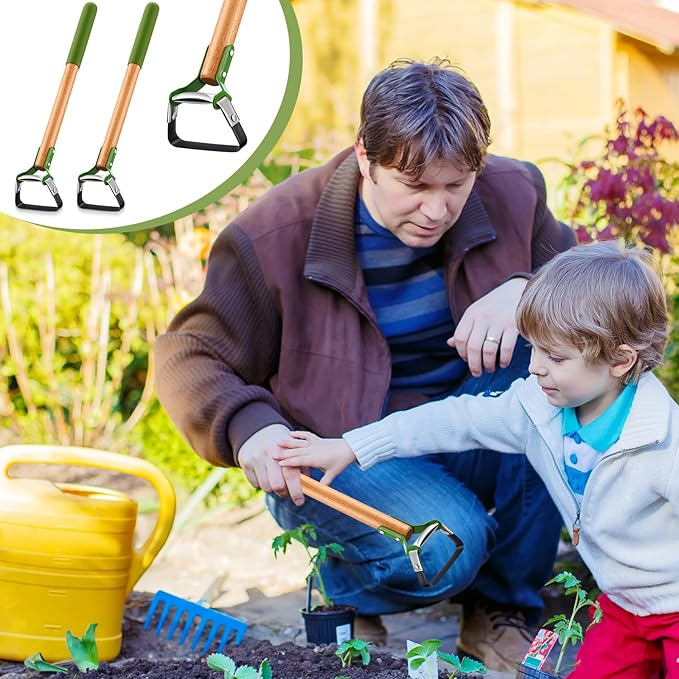 2 Pcs Mini Garden Hula Hoes for Weeding 17 Inch Long Stirrup Hoe Tools Scuffle Hoe Garden Tool for Lawn Yard Weeding Gardening with Wood Handle