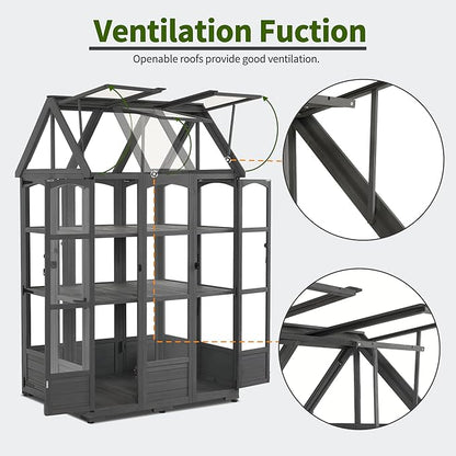 MCombo Wooden Greenhouse, Outdoor Greenhouse with Adjustable Roof Vent and 6 Lockable Door for Backyard/Outdoor Use, (48 x 38.8 x 83.9 Inches) 0851 (Dark Grey)