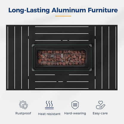 Wisteria Lane 54.3” Outdoor Patio Aluminum Fire Pit Table, 50000 BTU CSA Certified Propane Gas Fire Pit, Rectangular Fire Table w/Stainless Burner, Lava Rock, Waterproof Cover
