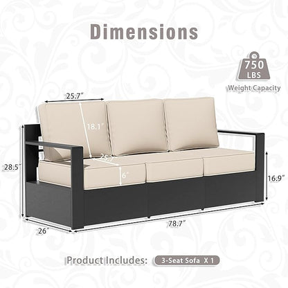 3 PCS Aluminum Patio Conversation Set - Outdoor 3-Seater Sofa, 2 Fixed Chair with 6" Thick Water-insistant Cushions, All-Weather Use Frame, Removable Cover, Ideal for Garden, Poolside (Beige)