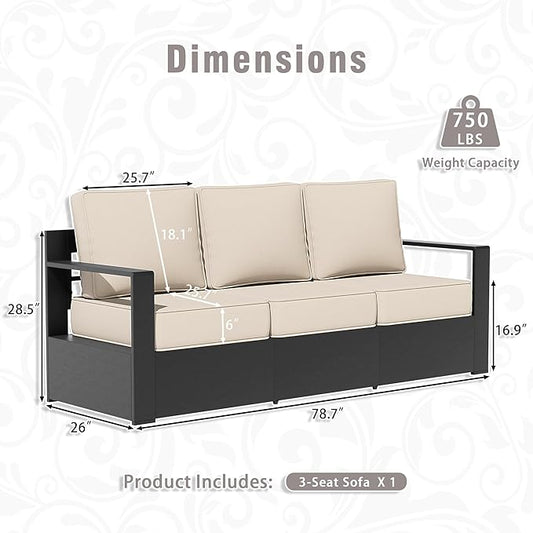 3 PCS Aluminum Patio Conversation Set - Outdoor 3-Seater Sofa, 2 Fixed Chair with 6" Thick Water-insistant Cushions, All-Weather Use Frame, Removable Cover, Ideal for Garden, Poolside (Beige)