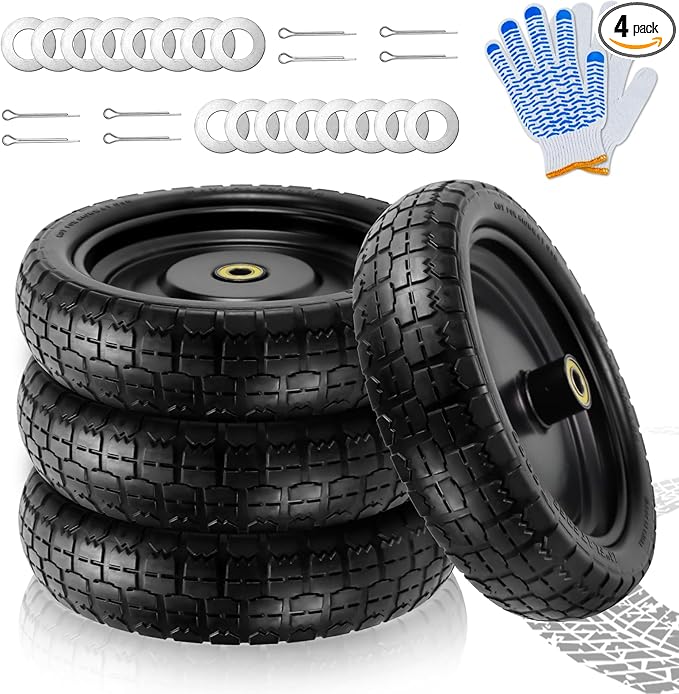 13"Garden Cart Tire Replacement for 13" Flat-Free Tire and Wheel with 5/8" Axle Borehole, 2.1" Offset Hub, 3.15" Wide Tires Used for Wheelbarrow Garden Cart and Trolleys, 4-Pack by Cenipar