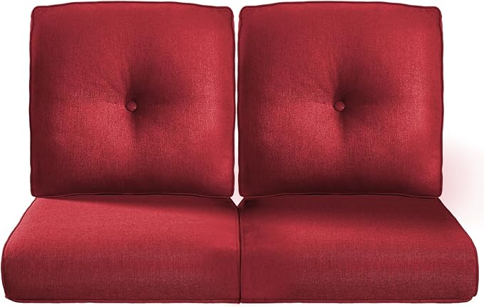Pop 22x25/22x24 Outdoor Seat Cushions Set of 2 - Comfortable High Back Water-Resistant Patio Wicker Chairs Cushion for Rattan Dining Rocker Glider Loveseat Couch Sectional Sofa - Red/Button