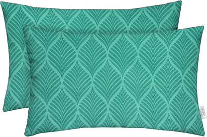RSH DECOR: Lumbar Throw Pillows Set of 2 | 20” x 12" | All-Weather Spun Fabric | Water and Fade-Resistant | Outdoor Support Pillows for Patio Furniture | Fenbrook Teal
