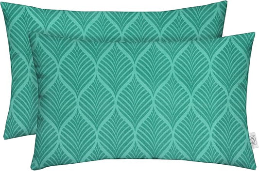 RSH DECOR: Lumbar Throw Pillows Set of 2 | 20” x 12" | All-Weather Spun Fabric | Water and Fade-Resistant | Outdoor Support Pillows for Patio Furniture | Fenbrook Teal
