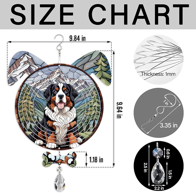 Bernese Mountain Dog Ears Wind Spinner, Bernese Mountain Wind Spinner Hanging for Yard and Garden V02